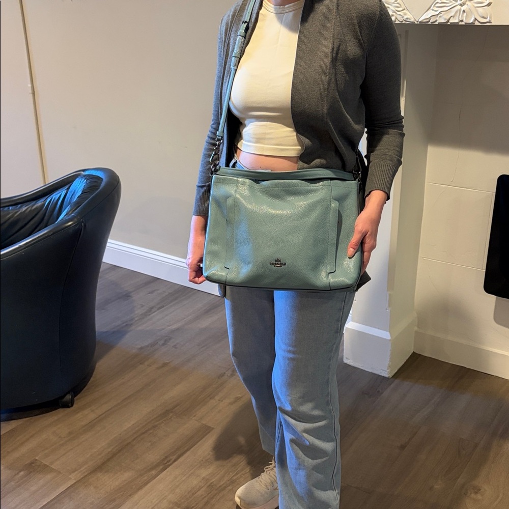 Coach Scout Hobo Shoulder/Crossbody Bag in Light Blue/Gray Pebbled Leather